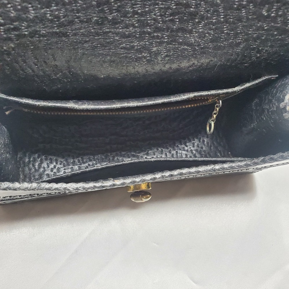 Hand Tooled Black Leather Purse 50's 60's Vintage Cowgirl Western Floral Print - Picture 8 of 9